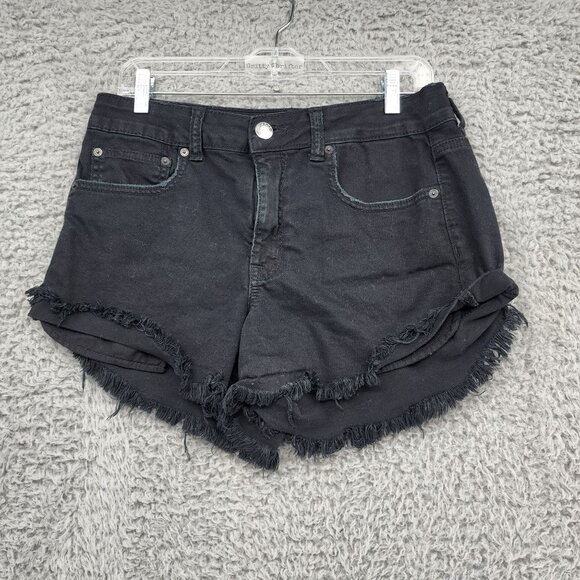 American Eagle Outfitters Shorts Womens 10 Black Hi-Rise Festival Cut Off Jorts - Picture 1 of 10